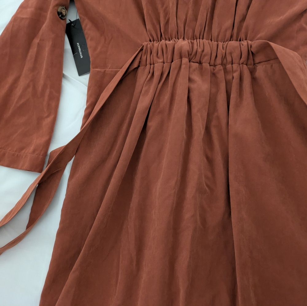 π NWT Lulus terracota vegan washed faux suede midi dress - Picture 9 of 16